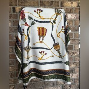 Vintage FENDI 100% Silk Scarf Tassel Rope Print 35x33”